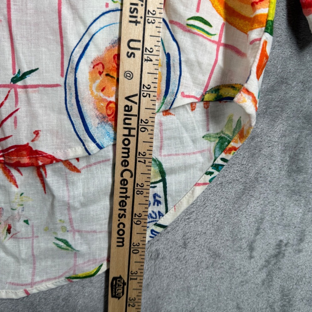 Calypso St. Barth Button Down Shirt Womens Small White Linen Blend Lobster Print - Picture 9 of 10